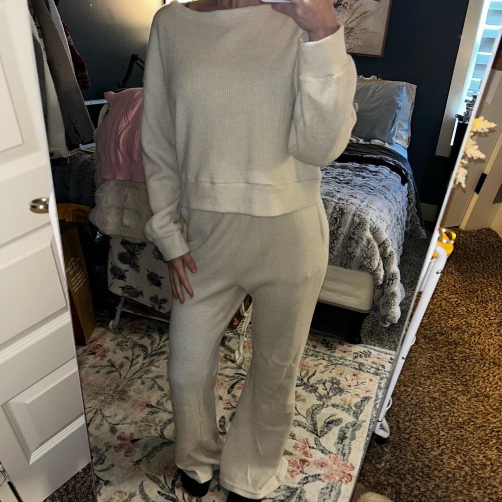 Kimberly C waffle knit cream lounge set - Picture 2 of 3